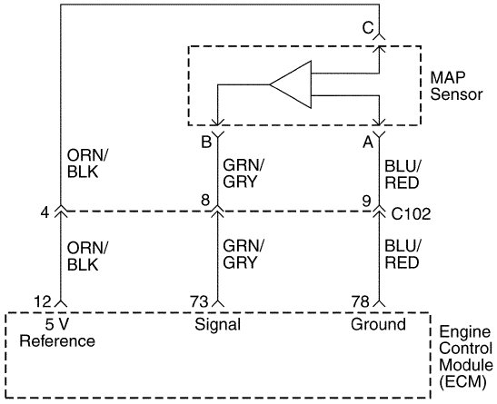 czujnik cinienia bezwzgldnego daewoo matiz, obwd czujnika MAP daewoo matiz, MAP Sensor daewoo matiz